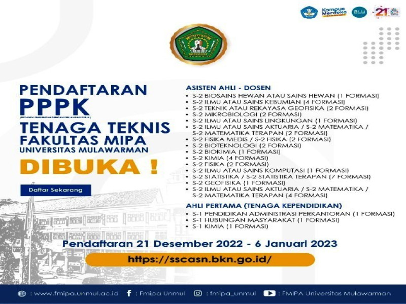 FMIPA UNMUL : DIBUKA PENDAFTARAN PPPK TENAGA TEKNIS